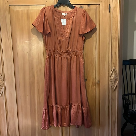 Vintage Charm - Super cute for fall - crushed satin long dress rust size large - Picture 1 of 6